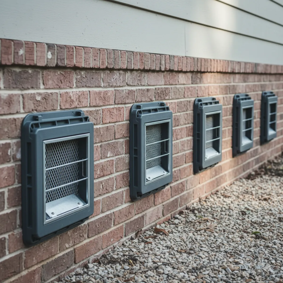 Foundation flood vents installed near the base of a home to relieve hydrostatic pressure and lower flood insurance